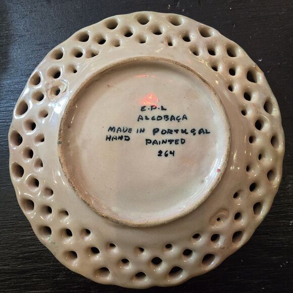 2 Hand Painted Plates Latticework Edges Coastal Scenes EPL Portugal 6.5" dia - Picture 5 of 5